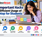 ReviewStreet seven essential laptop hacks for students featuring an organised study desk and computer