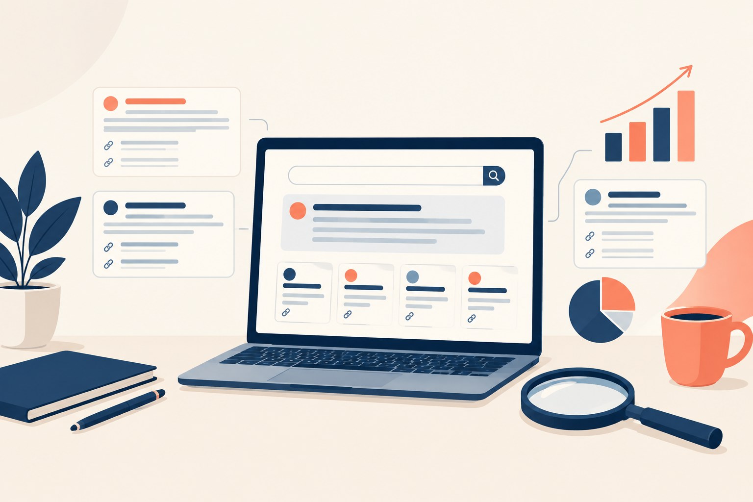 Editorial illustration of AI search visibility tools