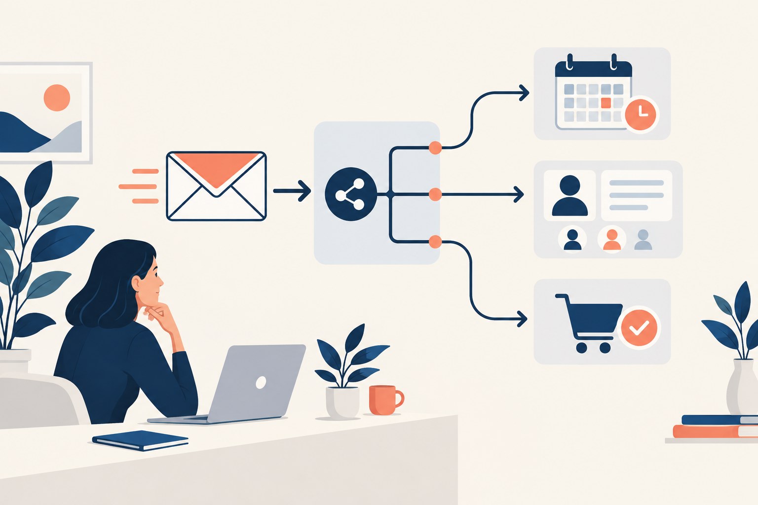 Editorial illustration of email marketing automation